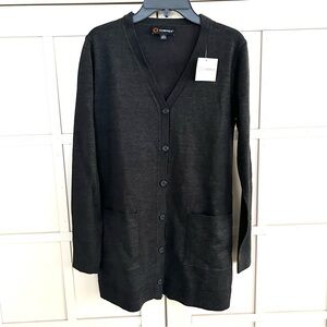 Dark Gray Button-Up Long Cardigan Okeo-Tex for Delta Airlines Uniform